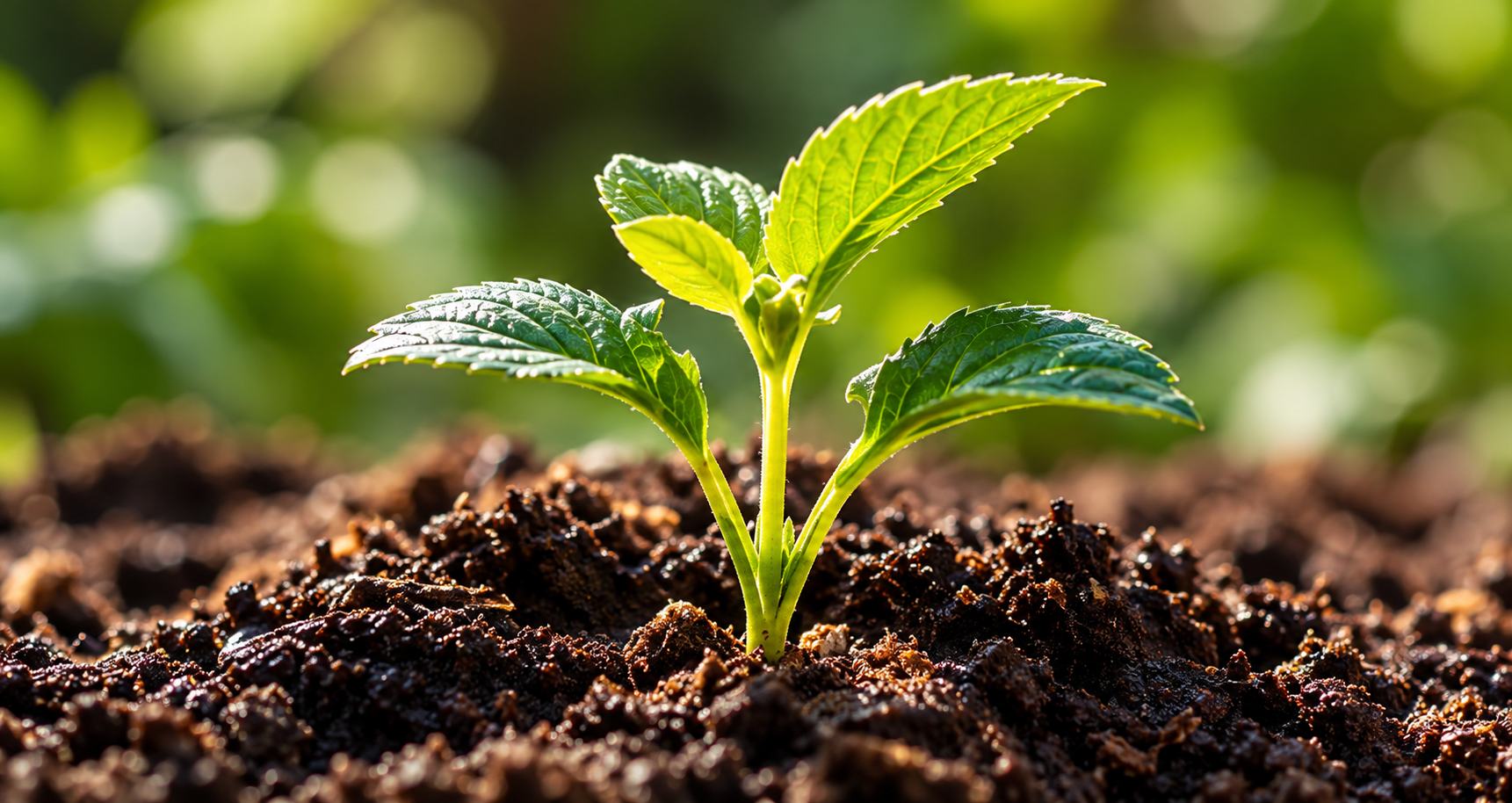 Sunlit Seedling in Rich Soil